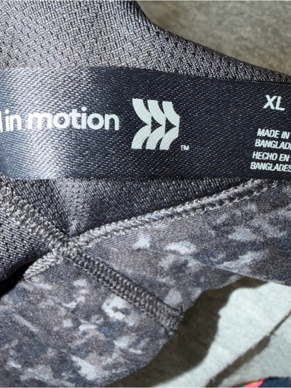 SOLD All In Motion Sports Bra XL Black Marble Abstract Splotchy Strappy Back - Picture 7 of 8